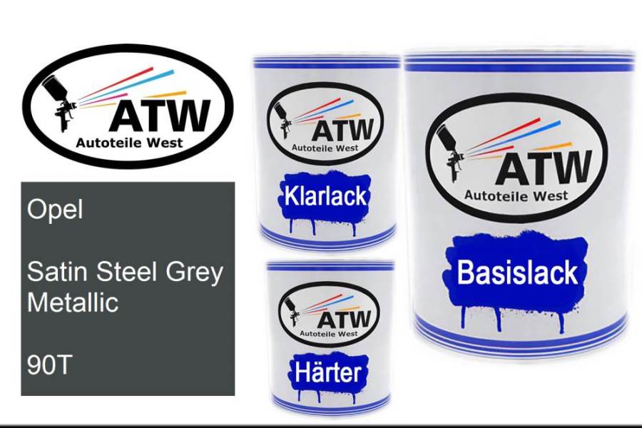 Opel, Satin Steel Grey Metallic, 90T: 1L Lackdose + 1L Klarlack + 500ml Härter - Set, von ATW Autoteile West.